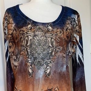 Reba Sequined Tunic Top Blue Multicolor Size Large